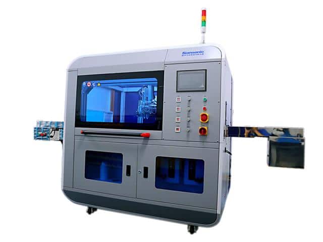 Ultrasonic spray coater with conveyor for continuous thin-film deposition in industrial applications.