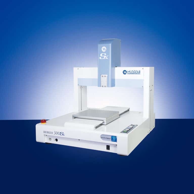 SHOTMASTER SX Desktop Dispenser performing high-precision automated fluid dispensing with advanced motion control.