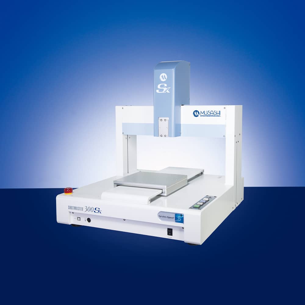 SHOTMASTER SX Desktop Dispenser performing high-precision automated fluid dispensing with advanced motion control.