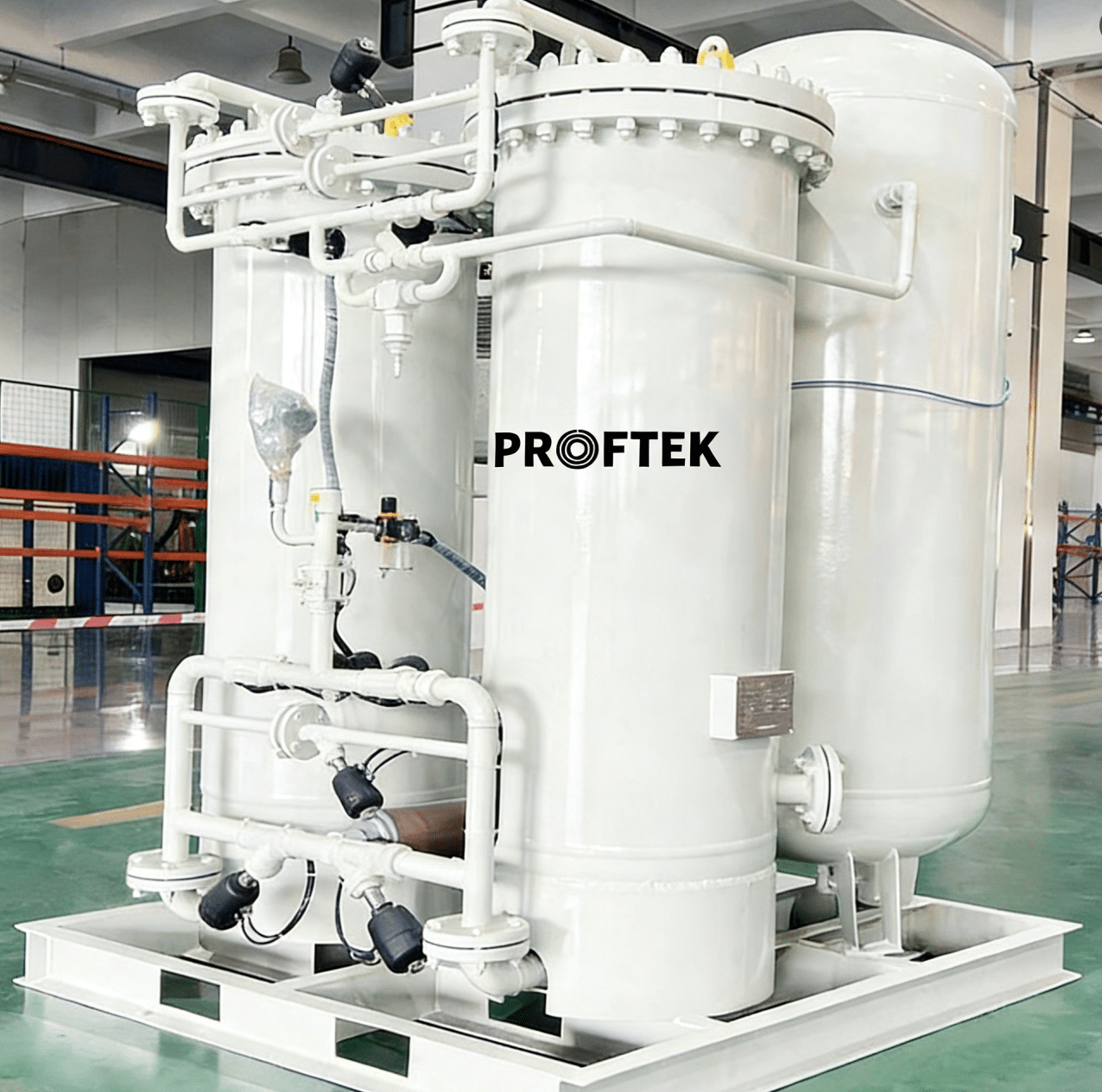 Industrial PSA nitrogen generator system with on-site nitrogen production tanks