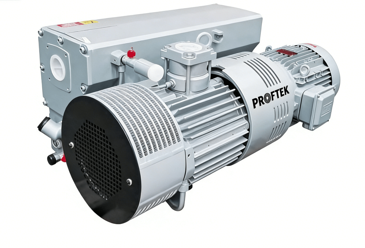 Industrial rotary vane vacuum pump with integrated electric motor and cooling system
